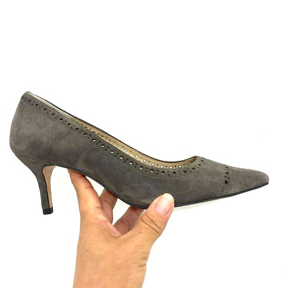 Ann Taylor Shoes - Ann Taylor April Pumps Alley Gray Perforated Suede Pumps  Kitten Heels Size 7